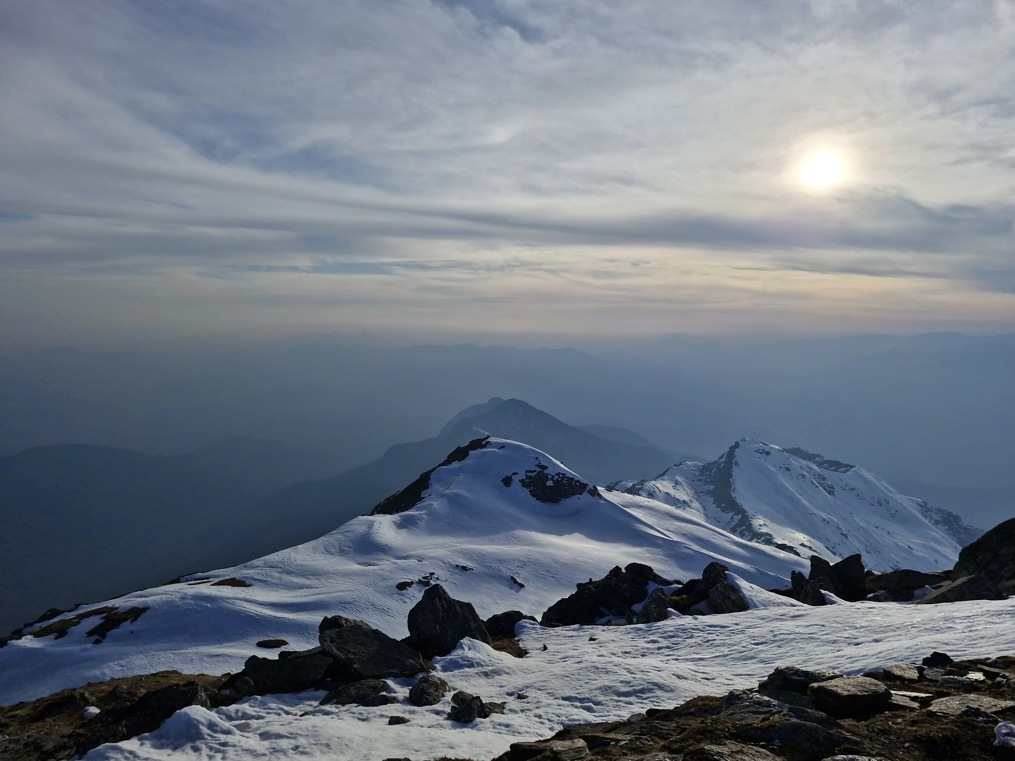 Twilight settling over the Kedarkantha basin